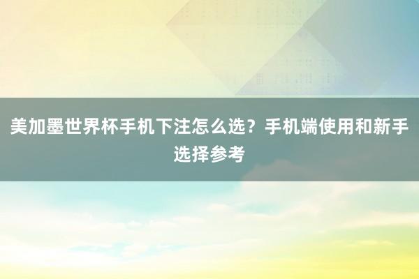 美加墨世界杯手机下注怎么选？手机端使用和新手选择参考